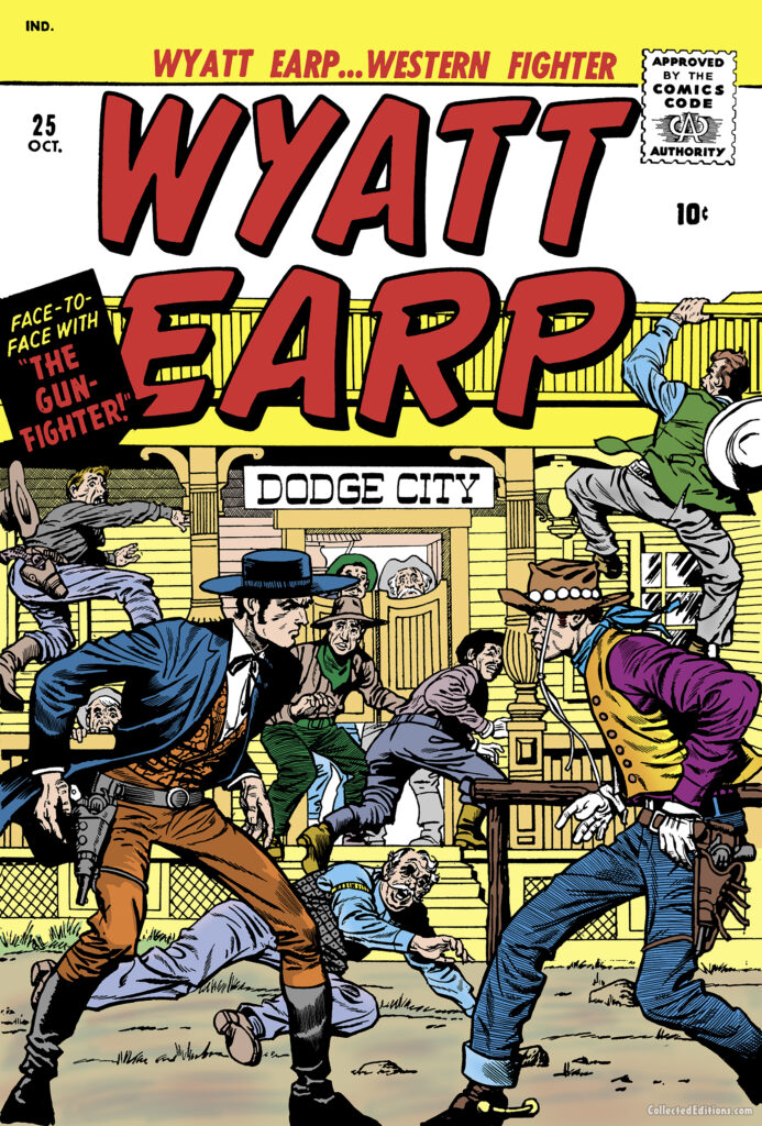 Wyatt Earp #25 cover; pencils, Jack Kirby; inks, Christopher Rule; Western Fighter; Dodge City; The Gunfighter