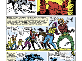 Rawhide Kid #18. “At the Mercy of Wolf Waco!”, pg. 2; pencils, Jack Kirby; inks, Dick Ayers Rawhide Kid #18. “At the Mercy of Wolf Waco!”, pg. 2; pencils, Jack Kirby; inks, Dick Ayers; Nightwind