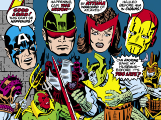 Avengers #154 cover; pencils, Al Milgrom, Jack Kirby; inks, Al Milgrom; Avengers, Vision, Attuma