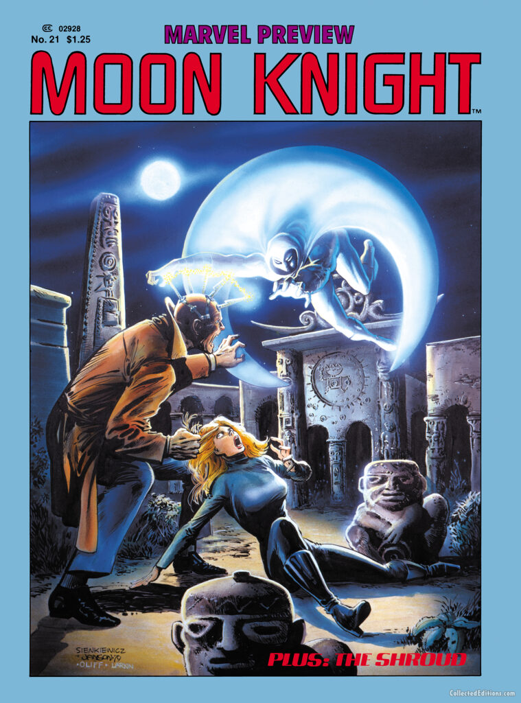 Marvel Preview #21 cover; pencils, Bill Siekniewicz; inks, Klaus Janson; airbrush highlights, Bob Larkin; Moon Knight plus the Shroud