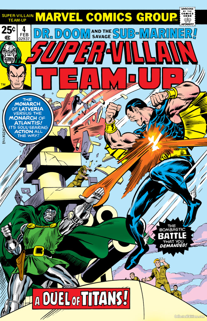 Super-Villain Team-Up #4 cover; pencils, Rich Buckler; inks, Dan Adkins; A duel of Titans, Doctor Doom, Namor