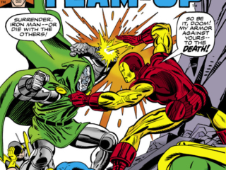 Super-Villain Team-Up #9 cover; pencils, Gil Kane; inks, Dan Adkins; Doctor Doom versus Avengers