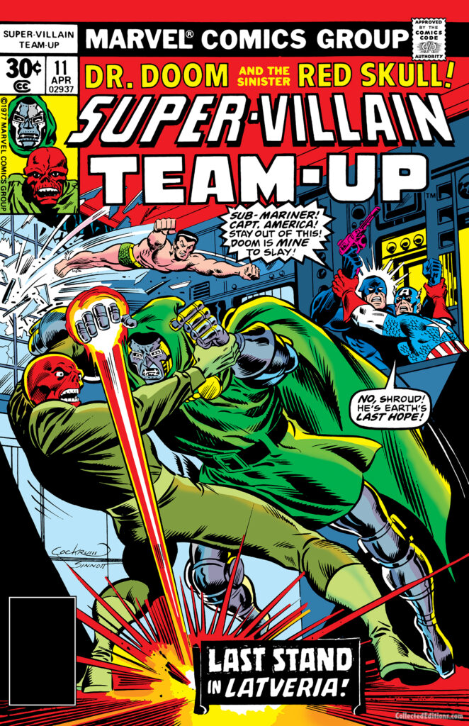 Super-Villain Team-Up #11 cover; pencils, Dave Cockrum; inks, Joe Sinnott; Last Stand in Latveria, Doctor Doom, Namor