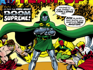 Super-Villain Team-Up #14 cover; pencils, John Byrne; inks, Terry Austin; Magneto, Doctor Doom