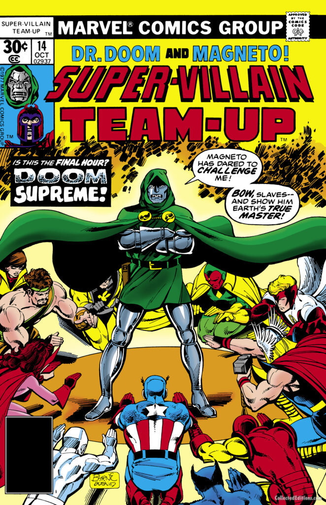 Super-Villain Team-Up #14 cover; pencils, John Byrne; inks, Terry Austin; Magneto, Doctor Doom