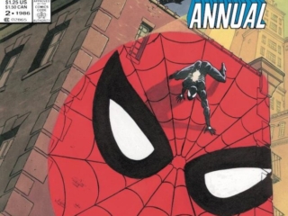 Web of Spider-Man Annual #2 cover; painted art, Charles Vess; black costume