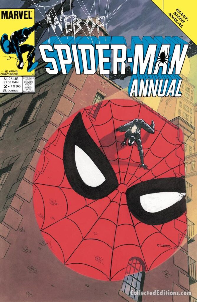 Web of Spider-Man Annual #2 cover; painted art, Charles Vess; black costume
