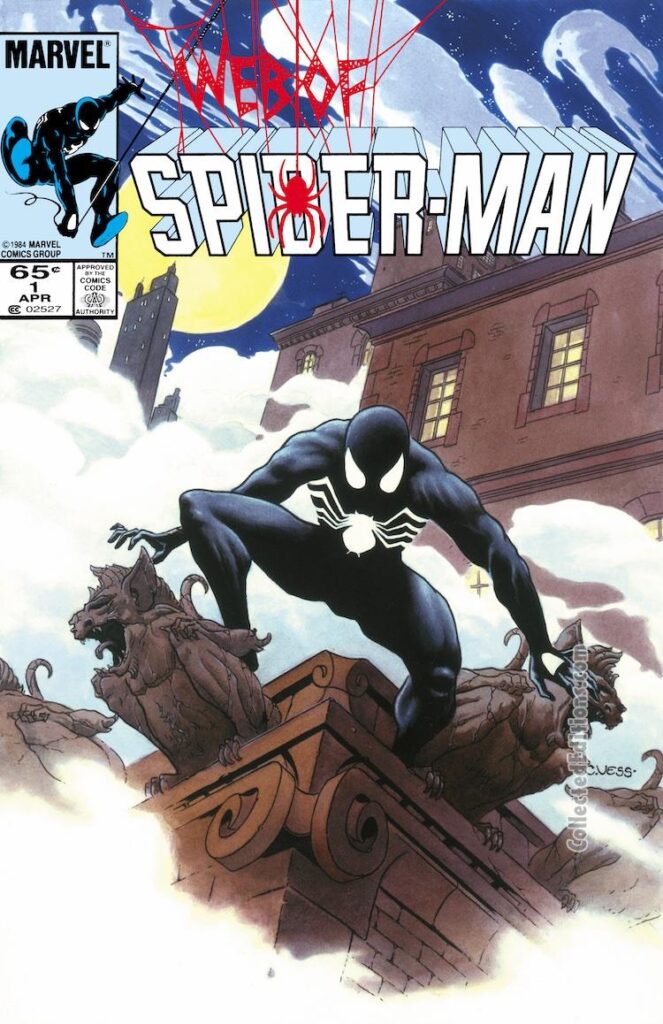 Web of Spider-Man #1 cover; painted art, Charles Vess; black costume