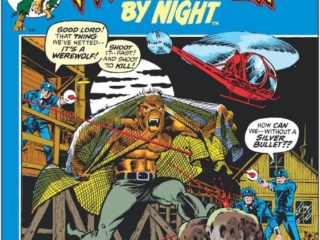 Werewolf by Night #2 cover; pencils and inks, Mike Ploog; Like a Wild Beast at Bay, helicopter, police, silver bullet