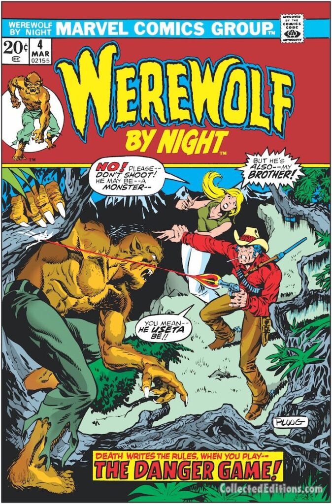 Werewolf by Night #4 cover; pencils and inks, Mike Ploog; The Danger Game, Lissa Russell; Joshua Kane