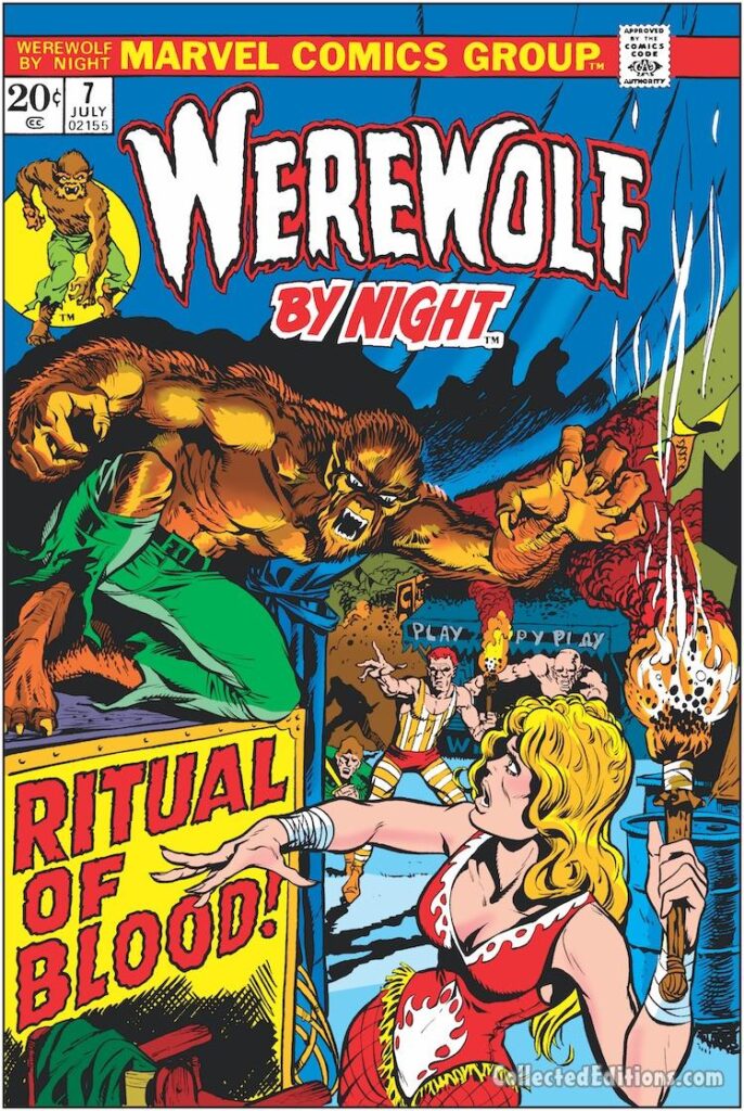 Werewolf by Night #5 cover; pencils and inks, Mike Ploog; Ritual of Blood; Mige; Elmo; Mr. Calliope