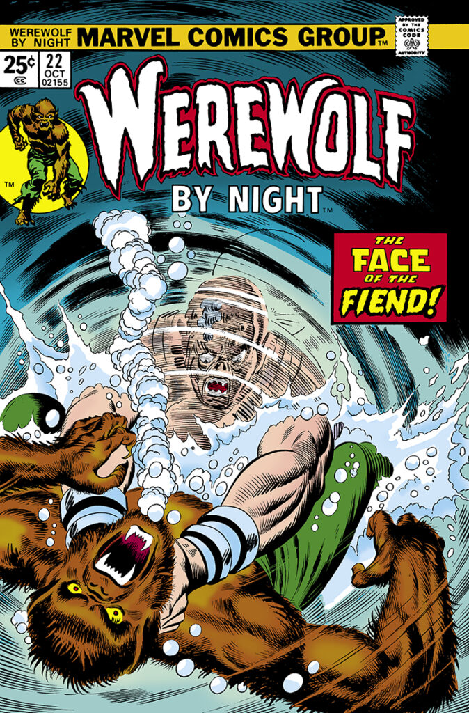 Werewolf by Night #22 cover; pencils, Gil Kane; inks, Dan Adkins; alterations, John Romita Sr.; Jack Russell, The Face of the Fiend