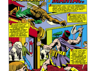 Werewolf by Night #23, pg. 1; pencils, Don Perlin; inks, Vince Colletta; The Murderer is a Maniac, splash page, Doug Moench