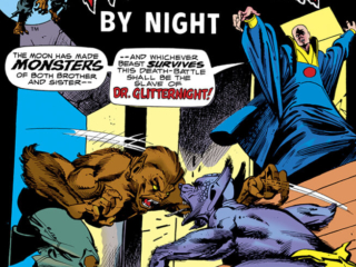 Werewolf by Night #29 cover; pencils, Gil Kane; inks, Klaus Janson; Jack Russell, A sister born of Hell; Doctor Glitternight