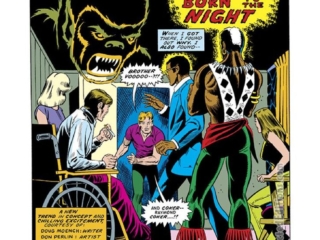 Werewolf by Night #39, pg. 1; pencils and inks, Don Perlin; Jack Russell, Some Are Born to the Night, Doug Moench, splash page, Brother Voodoo, Raymond Coker, Lissa Russell