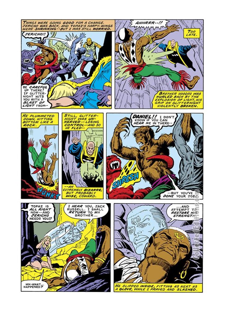 Werewolf by Night #41, pg. 6; pencils and inks, Don Perlin; Brother Voodoo, Jack Russell, astral form, Daniel Drumm