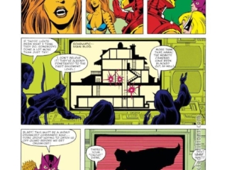 West Coast Avengers #1, pg. 15; pencils, Bob Hall; inks, Brett Breeding; Tigra, Iron Man/Jim Rhodes, Mockingbird, Hawkeye, Graviton