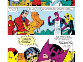 West Coast Avengers #4, pg. 23; layouts, Bob Hall; pencils and inks, Brett Breeding, Peter Berardi; Wonder Man, Tigra, Hawkeye, Mockingbird, Iron Man I