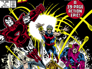 West Coast Avengers #1 cover; pencils, Al Milgrom; inks, Joe Sinnott West Coast Avengers #1 cover; pencils, Al Milgrom; inks, Joe Sinnott; now in their own regular series, 39-page action epic, Hawkeye, Iron Man, Wonder Man, Mockingbird, Tigra