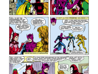 West Coast Avengers (1985) #2, pg. 2; layouts, Al Milgrom; pencils and inks, Kim DeMulder West Coast Avengers (1985) #2, pg. 2; layouts, Al Milgrom; pencils and inks, Kim DeMulder; Vision, Scarlet Witch, Hawkeye, Iron Man, Tigra, Hawkeye, Mockingbird