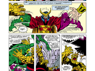 West Coast Avengers (1985) #4, pg. 17; layouts, Al Milgrom; pencils and inks, Joe Sinnott West Coast Avengers (1985) #4, pg. 17; layouts, Al Milgrom; pencils and inks, Joe Sinnott; Master Pandemonium, Ben Grimm, Thing, Wonder Man