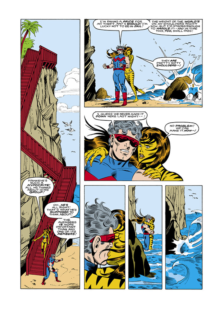 West Coast Avengers (1985) #5, pg. 5; layouts, Al Milgrom; pencils and inks, Joe Sinnott; Tigra, Wonder Man