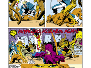 West Coast Avengers (1985) #6, pg. 22; layouts, Al Milgrom; pencils and inks, Kyle Baker West Coast Avengers (1985) #6, pg. 22; layouts, Al Milgrom; pencils and inks, Kyle Baker; Tigra, Firebird, Mockingbird, Hawkeye