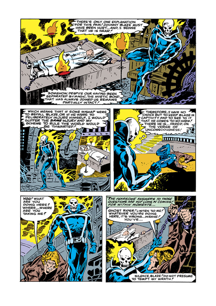 What If? #28, pg. 15. Ghost Rider in “What If…Ghost Rider Were Separated from Johnny Blaze?”; pencils and inks, Tom Sutton; Johnny Blaze