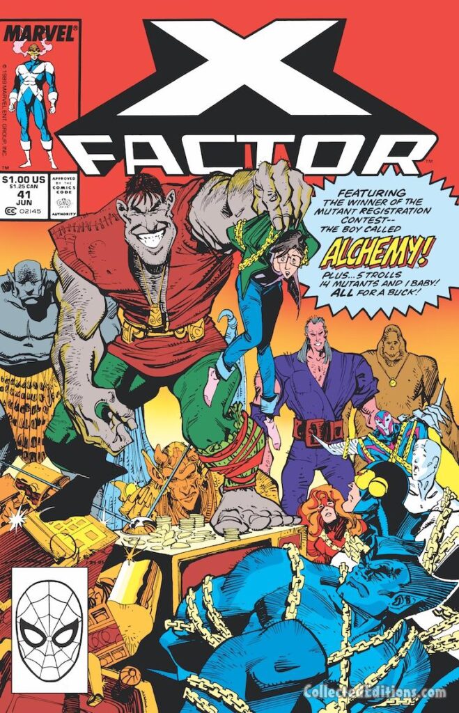 X-Factor #41 cover; pencils and inks, Walter Simonson; Alchemy, Mutant Registration Contest, Trolls