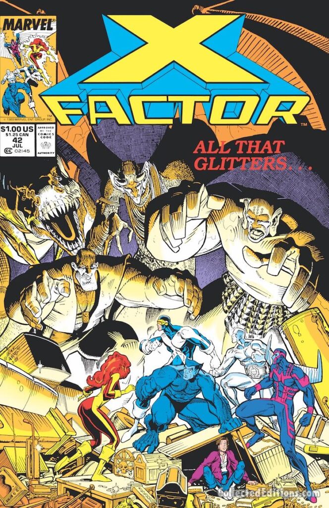 X-Factor #42 cover; pencils and inks, Arthur Adams; All That Glitters, Alchemy, trolls