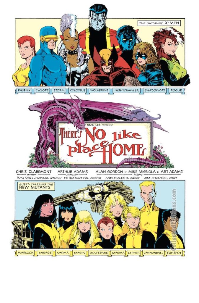 X-Men Annual #9, pg. 1; pencils, Arthur Adams; inks, Al Gordon, Mike Mignola, Arthur Adams; There’s No Place Like Home, splash page, Chris Claremont, New Mutants