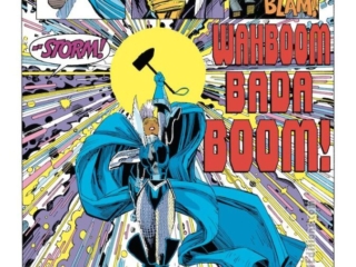 X-Men Annual #9, pg. 38; pencils, Arthur Adams; inks, Al Gordon, Mike Mignola, Arthur Adams; Storm, Asgardian Wars, hammer