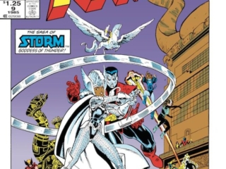 X-Men Annual #9 cover; pencils, Arthur Adams; inks, Walter Simonson; Storm, Goddess of Thunder, Warlock, Colossus