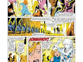 X-Men Annual #11, pg. 21; pencils, Alan Davis; inks, Paul Neary; Psylocke, Betsy Braddock, Storm, mohawk, Longshot, Dazzler