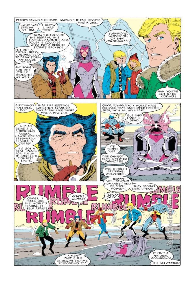 X-Men Annual #12, pg. 10; pencils, Arthur Adams; inks, Bob Wiacek; Psylocke, Wolverine, Colossus, Dazzler