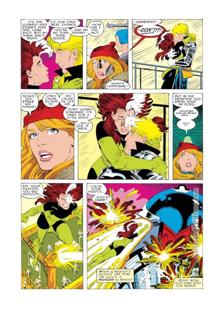 X-Men Annual #12, pg. 27; pencils, Arthur Adams; inks, Bob Wiacek; Longshot, Rogue