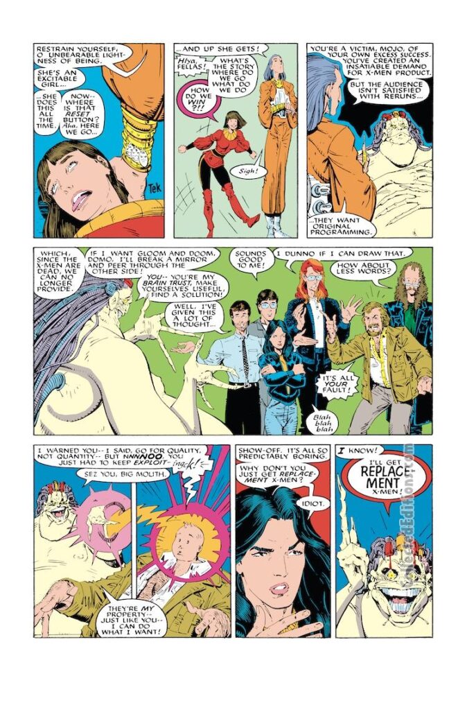 X-Men Annual #12, pg. 40; pencils, Arthur Adams; inks, Bob Wiacek; first appearance, Mojo, X-Babies, I Want My X-Men