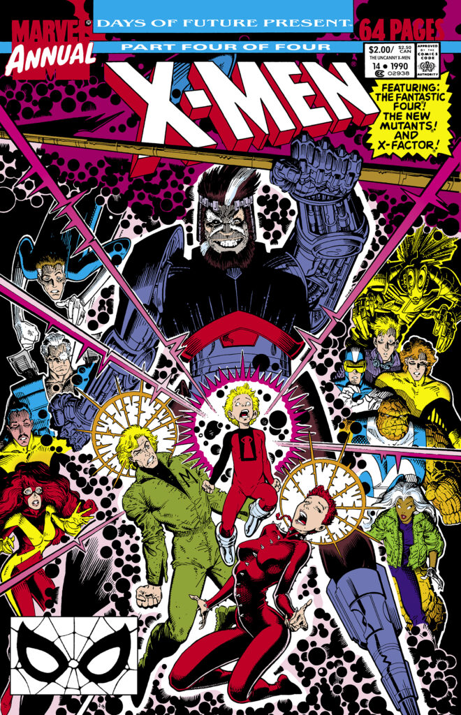 X-Men Annual #14 cover; pencils and inks, Arthur Adams; Fantastic Four, New Mutants, X-Factor, Ahab, Jean Grey, Phoenix, Rachel, Johnny Storm, Days of Future Present
