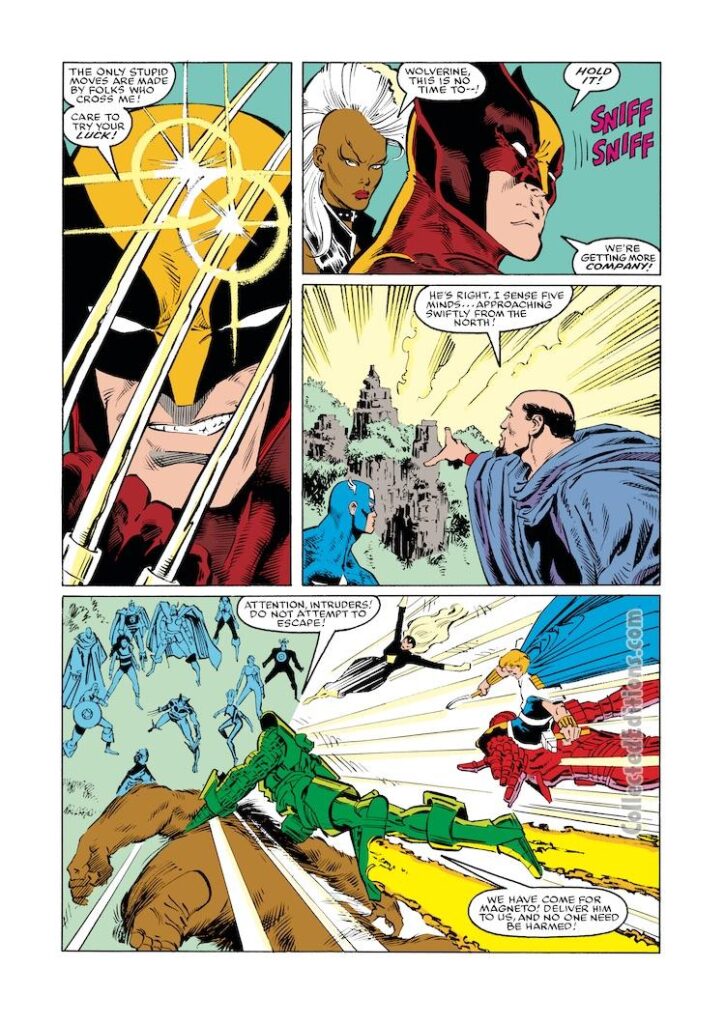 X-Men vs. Avengers #1, pg. 23; pencils, Marc Silvestri; inks, Joe Rubinstein; Wolverine, Storm, Doctor Druid, Captain America, Titanium Man, Soviet Super Soldiers