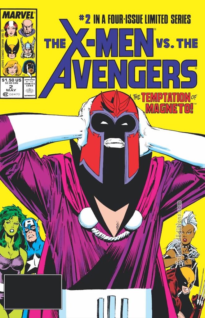 X-Men vs. Avengers #2 cover; pencils, Marc Silvestri; inks, Joe Rubinstein; The Temptation of Magneto, limited series, She-Hulk, Captain America, Storm, Wolverine