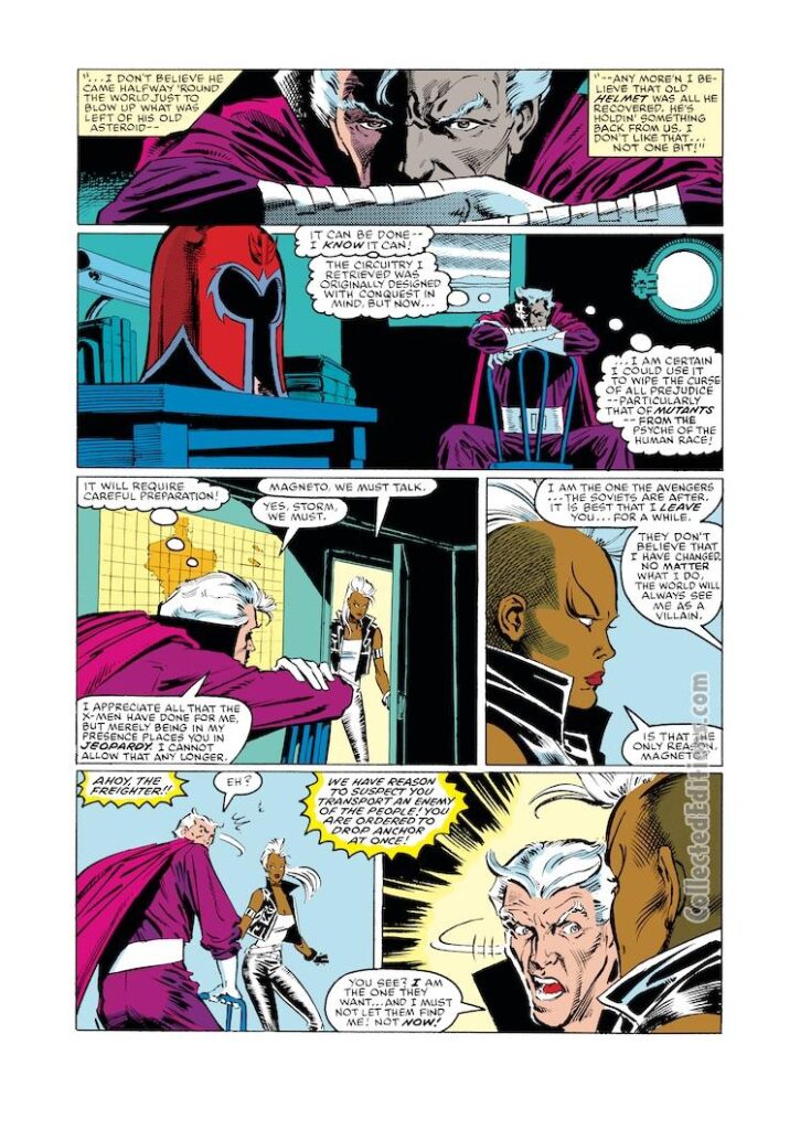 X-Men vs. Avengers #3, pg. 13; pencils, Marc Silvestri; inks, Joe Rubinstein; Magneto, Storm, mohawk, leather jacket
