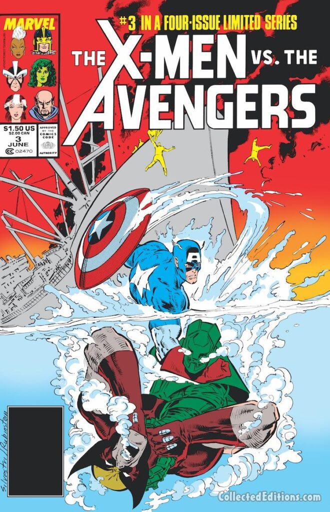 X-Men vs. Avengers #3 cover; pencils, Marc Silvestri; inks, Joe Rubinstein; Titanium Man, Captain America, Wolverine
