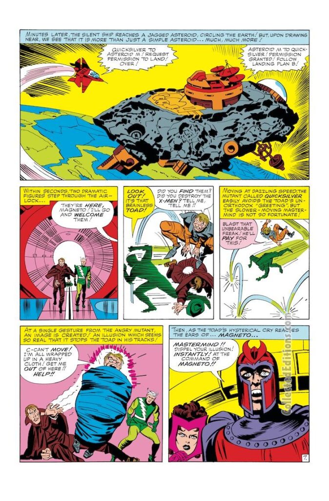 X-Men #5, pg. 7; pencils, Jack Kirby; inks, Paul Reinman; Magneto, Asteroid M, Toad, Mastermind, Quicksilver