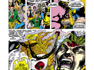 X-Men #96, pg. 14; pencils, Dave Cockrum; inks, Sam Grainger X-Men #96, pg. 14; pencils, Dave Cockrum; inks, Sam Grainger; Kierrok, Wolverine, Cyclops, Charles Xavier screams, Shatterer of Souls