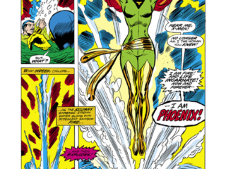 X-Men #101, pg. 5; pencils, Dave Cockrum; inks, Frank Chiaramonte; first appearance of the Phoenix, Jean Grey, Cyclops, Peter Rasputin, Jamaica Bay
