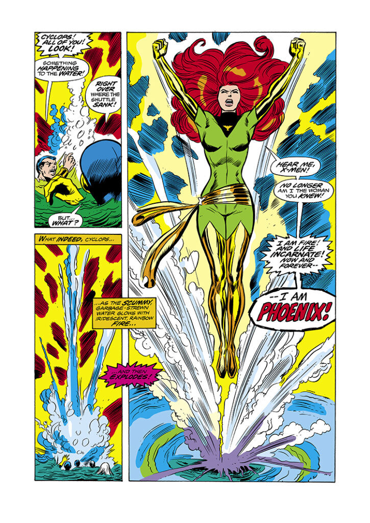 X-Men #101, pg. 5; pencils, Dave Cockrum; inks, Frank Chiaramonte; first appearance of the Phoenix, Jean Grey, Cyclops, Peter Rasputin, Jamaica Bay