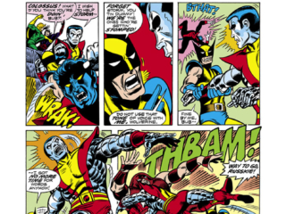 X-Men #102, pg. 3; pencils, Dave Cockrum; inks, Sam Grainger; Juggernaut, Storm, Colossus, Wolverine, Nightcrawler
