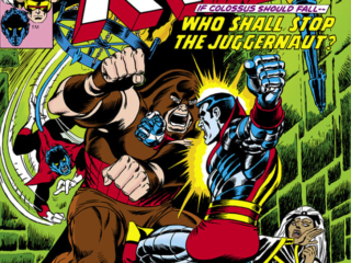 X-Men #102 cover; pencils and inks, Dave Cockrum; If Colossus Should Fail Who Shall Stop the Juggernaut, Storm, Nightcrawler, dungeon