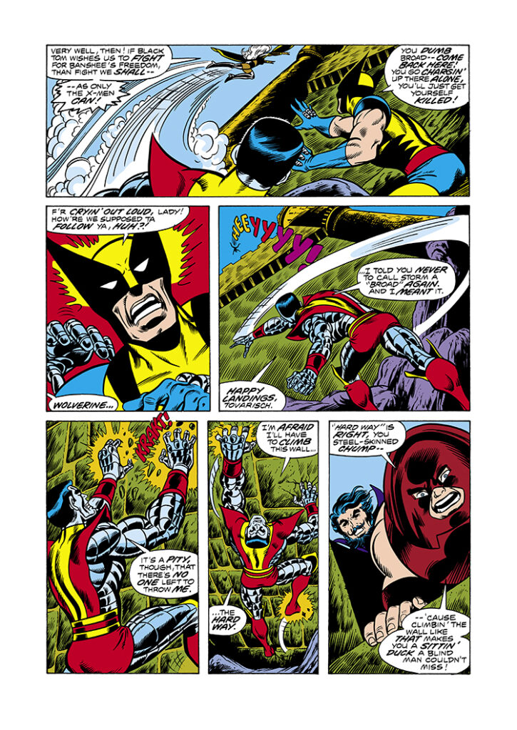 X-Men #103, pg. 12; pencils, Dave Cockrum; inks, Sam Grainger; Storm, Colossus, Wolverine, Black Tom Cassidy