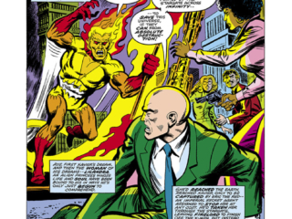X-Men #106, pg. 1; pencils, Dave Cockrum; inks, Tom Sutton; Dark Shroud of the Past, splash page, Chris Claremont, Uncanny, Stan Lee Presents, Misty Knight, Firebird, Professor Xavier, John Gray, Elaine Gray